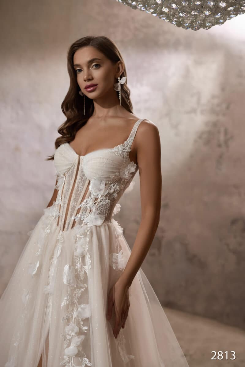 Nude Corset Slit Sexy A-Line Wedding Dress- ANETTE - Image 2