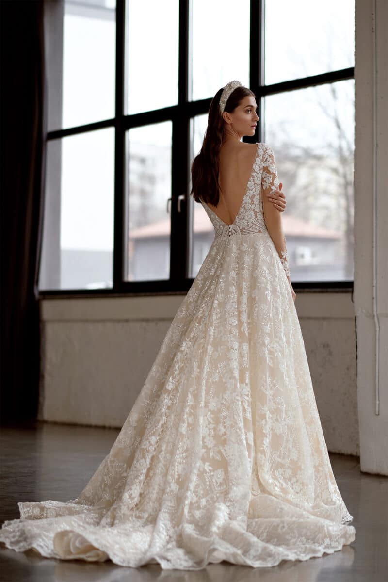 Long Sleeves Deep V Neckline Princess Wedding Dress - ARIANA - Image 3