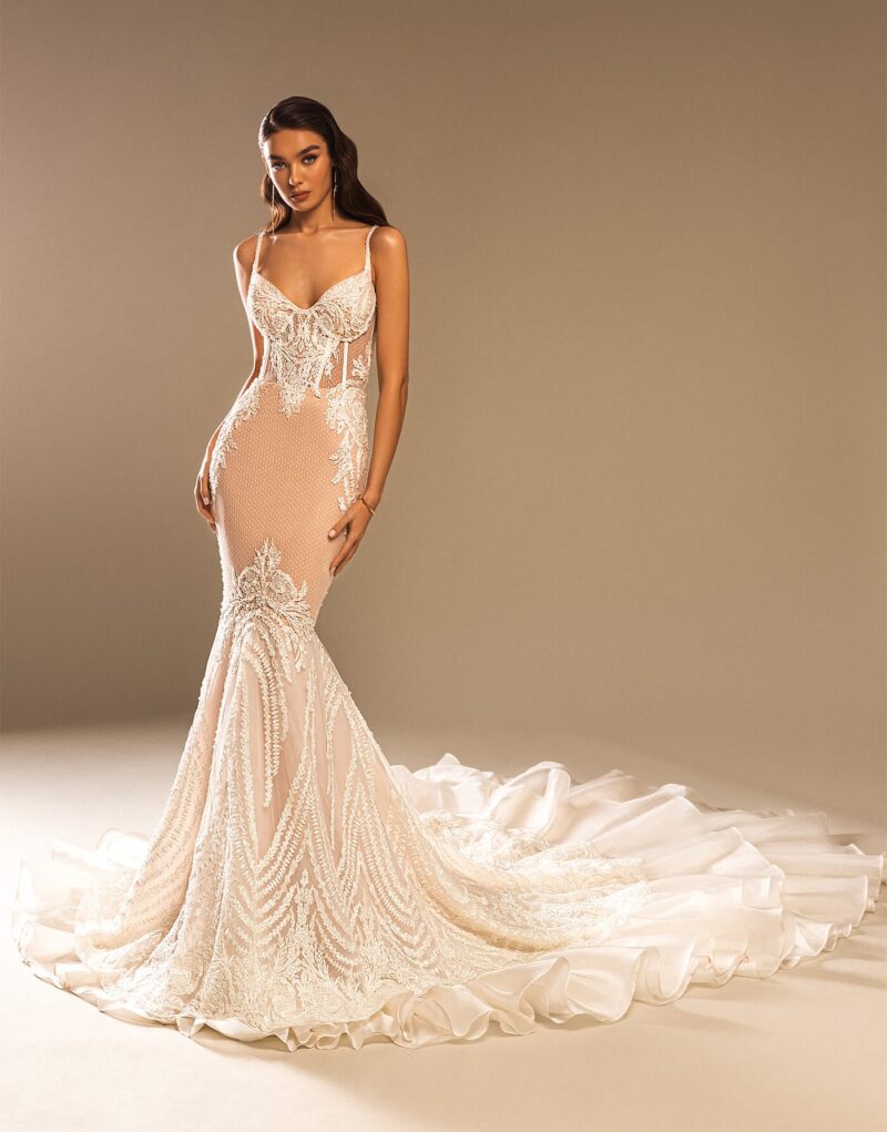 Lace Mermaid Wedding Dress With Long Train - CAROLINE