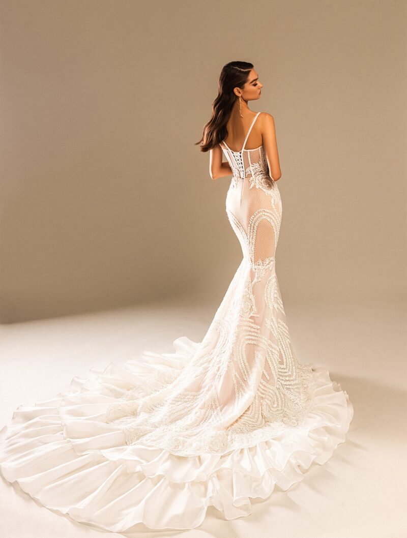 Lace Mermaid Wedding Dress With Long Train - CAROLINE - Image 2