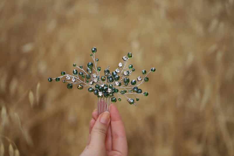 Emerald Green Crystal Wedding Hair Comb - VERONICA