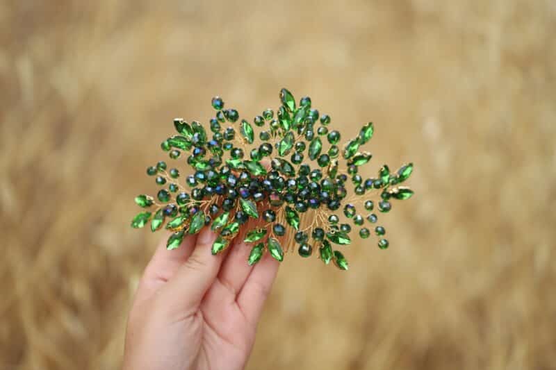 Green Gold Crystal Wedding Hair Comb - ANNITA - Image 4