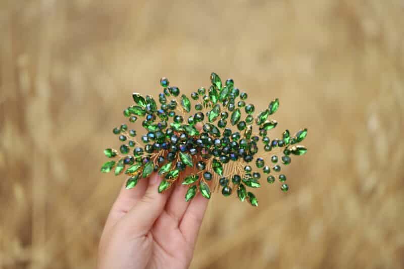 Green Gold Crystal Wedding Hair Comb - ANNITA - Image 2