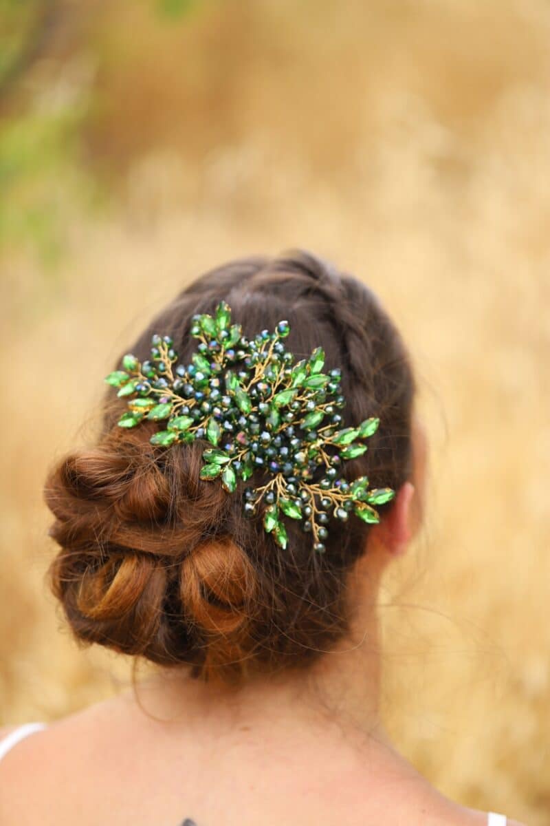 Green Gold Crystal Wedding Hair Comb - ANNITA