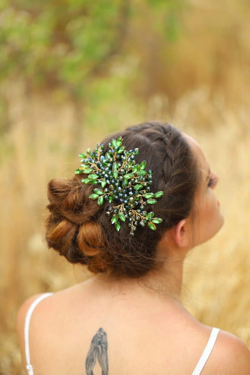 Green Gold Crystal Wedding Hair Comb - ANNITA - Image 7