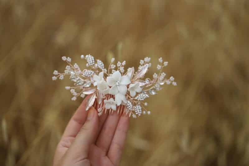 Delicate Porcelain Flower Wedding Hair Comb - EMILIA - Image 4