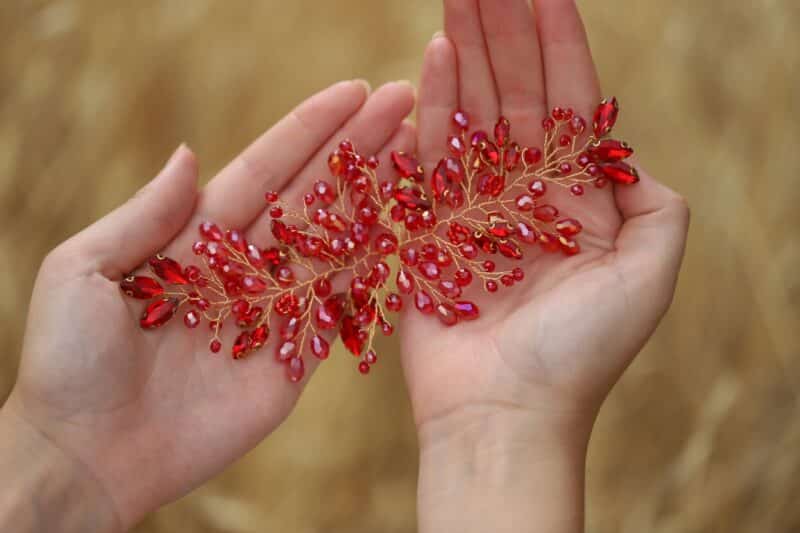 Red Gold Crystal Wedding Hair Vine - RAQUEL - Image 3