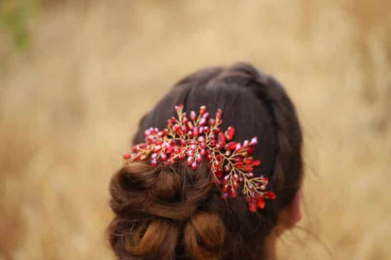 Red Gold Crystal Wedding Hair Vine - RAQUEL - Image 4