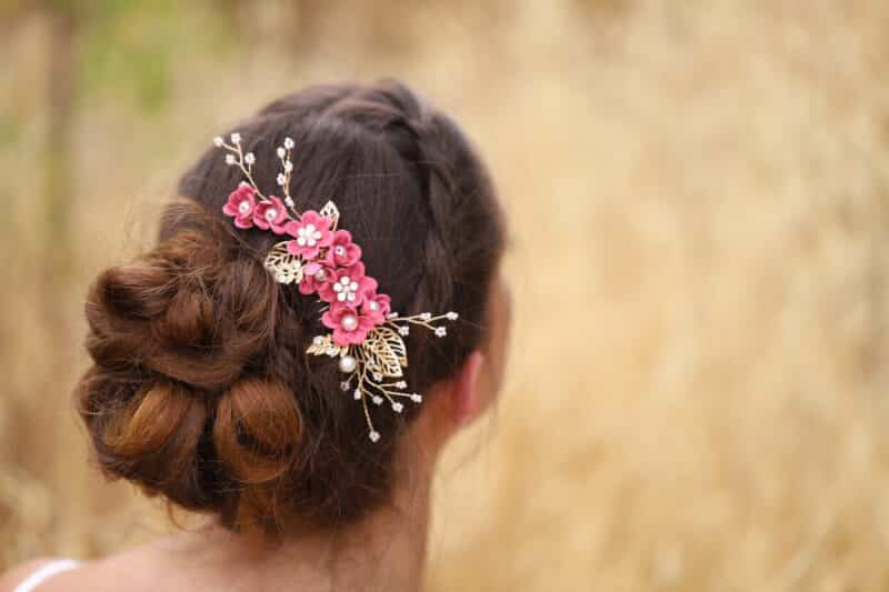 Pink Gold Flower Wedding Hair Comb - ALINA - Image 4