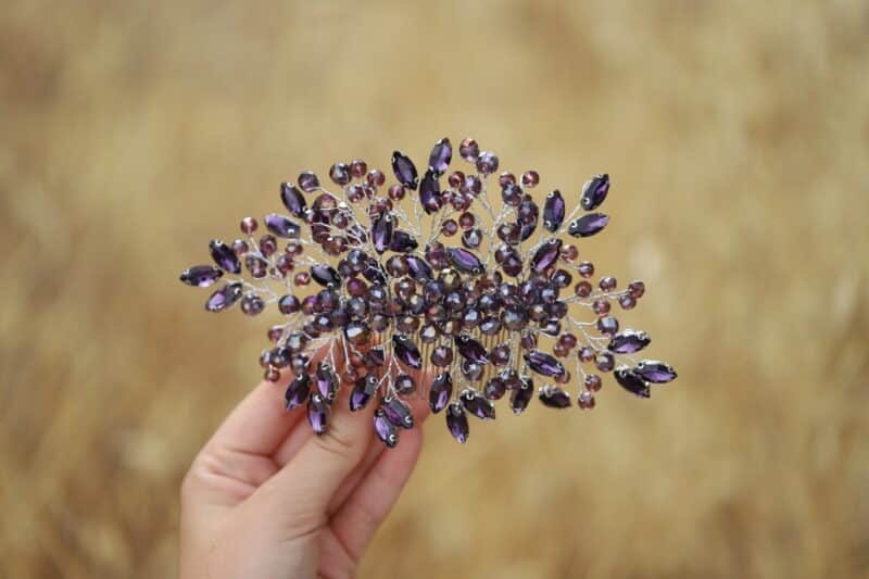 Purple Crystal Wedding Hair Comb - ANNITA - Image 4