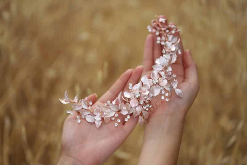 Rose Gold Flower Leaf Wedding Headband - HELLEN - Image 3