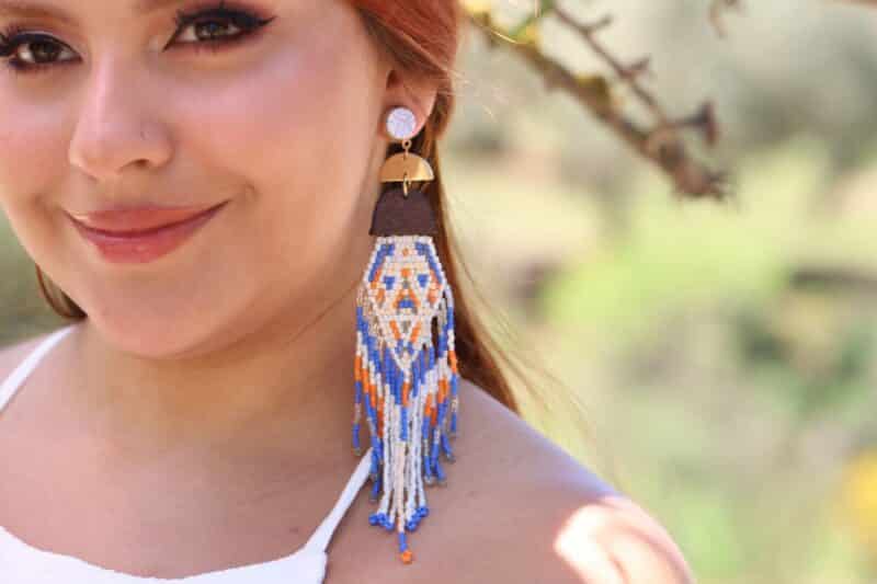 Long Native American Style Beaded Earrings - ELENA