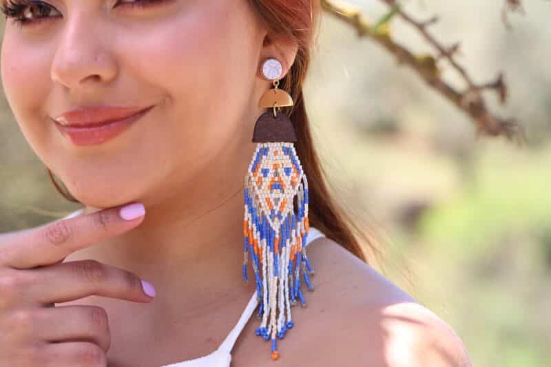 Long Native American Style Beaded Earrings - ELENA - Image 2