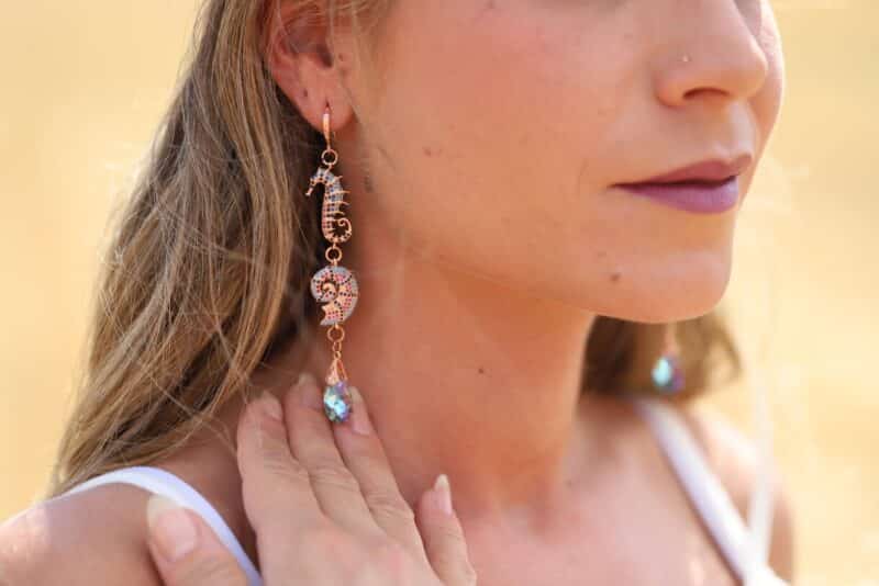 Rose Gold Swarovski Crystal Beach Wedding Earrings - KIRA