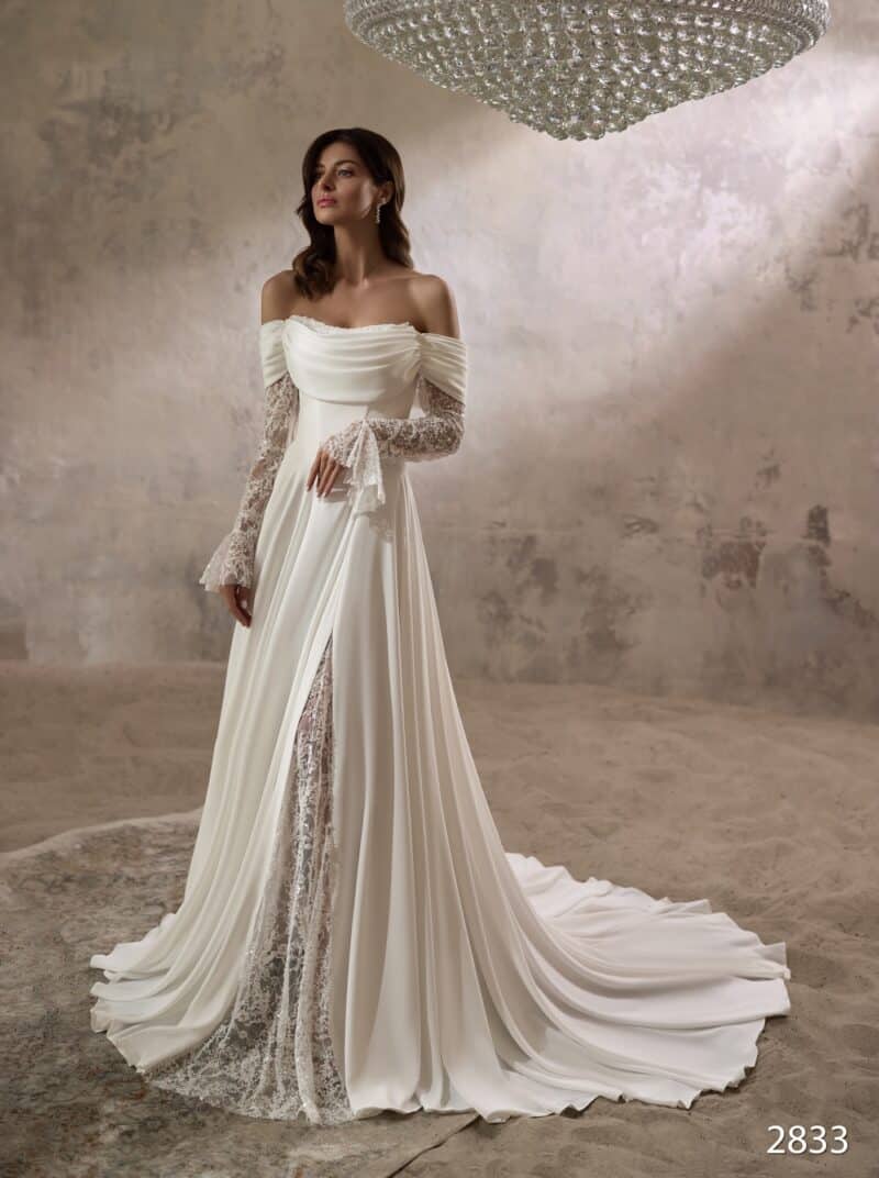 Long Sleeves Off-the-shoulder A-Line Wedding Dress - GALICIA