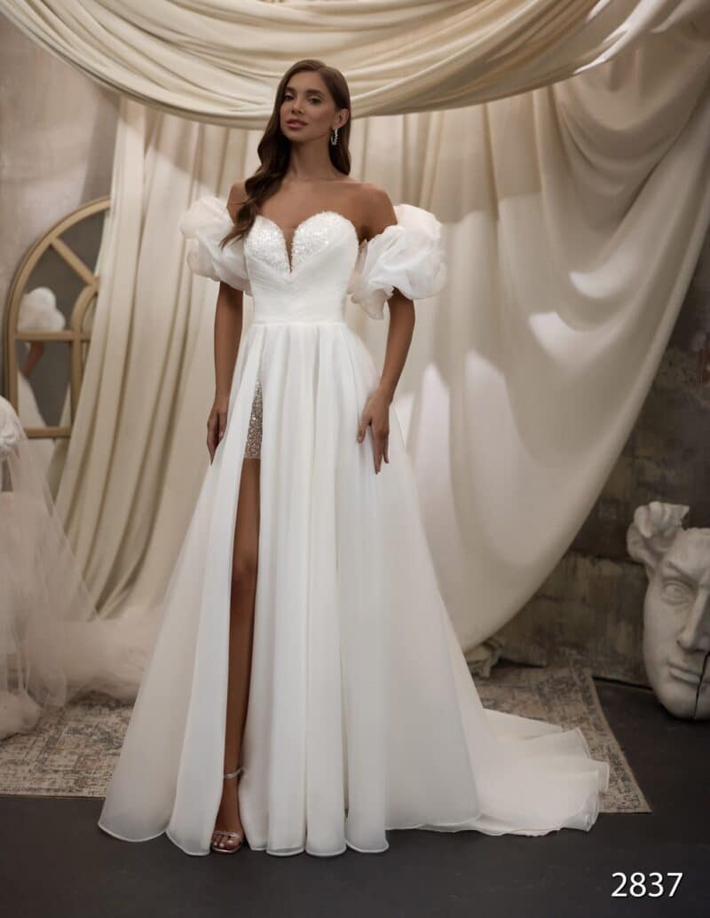 Detachable Sleeves A- Line Wedding Dress - ANGELLA - Image 5