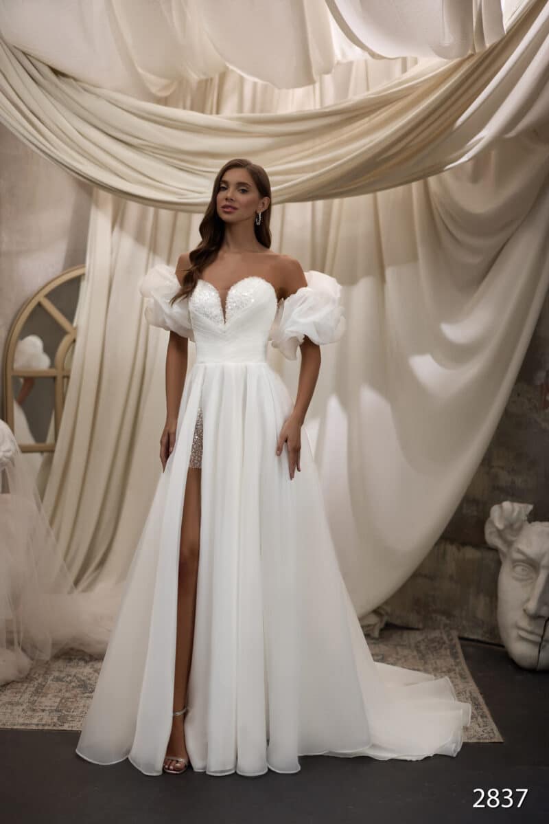 Detachable Sleeves A- Line Wedding Dress - ANGELLA