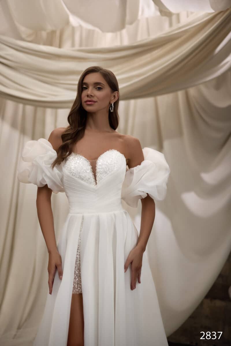 Detachable Sleeves A- Line Wedding Dress - ANGELLA - Image 2