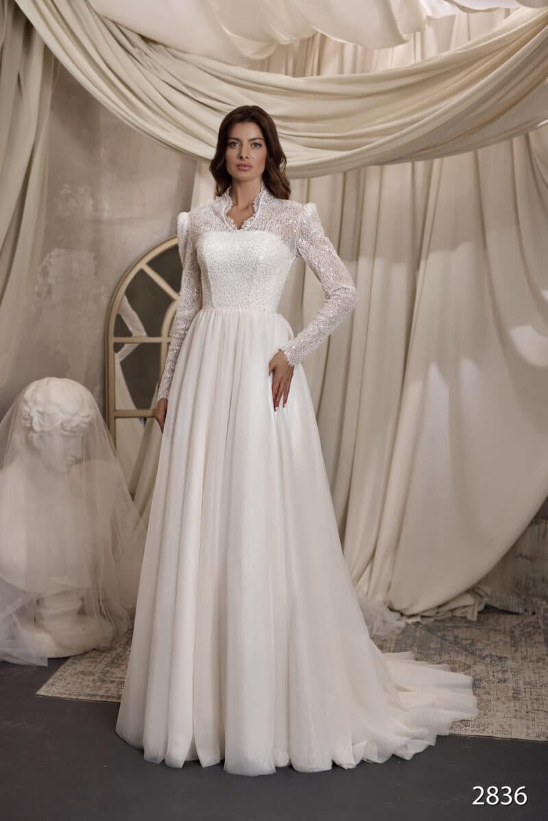 Long Sleeves Modest A-Line Wedding Dress - ALLURE