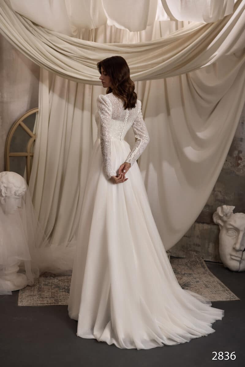 Long Sleeves Modest A-Line Wedding Dress - ALLURE - Image 3