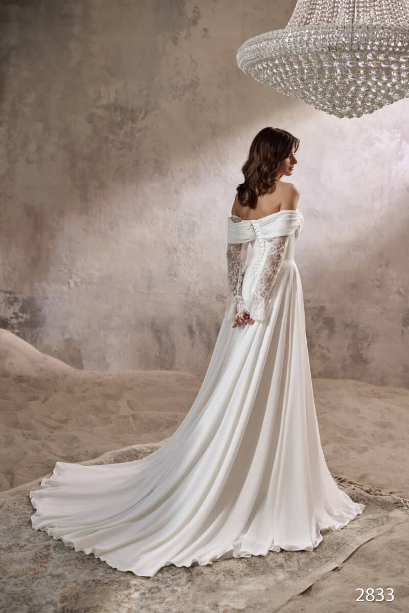 Long Sleeves Off-the-shoulder A-Line Wedding Dress - GALICIA - Image 3