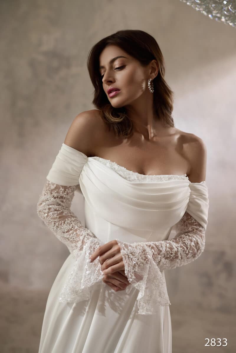 Long Sleeves Off-the-shoulder A-Line Wedding Dress - GALICIA - Image 2