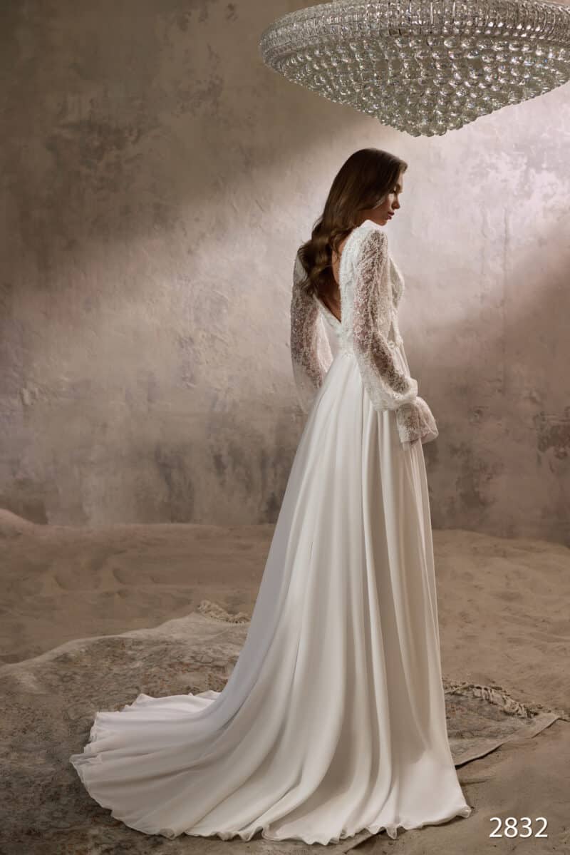 Long Sleeves Slit Sexy Boho A-Line Wedding Dress - LISSERO - Image 2