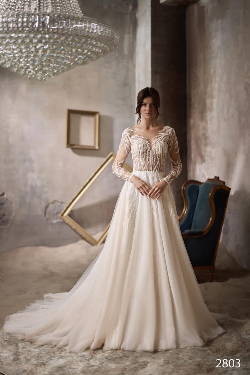 Long Sleeves Sparkling A-Line Wedding Dress - MARLENE