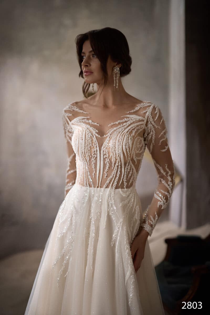 Long Sleeves Sparkling A-Line Wedding Dress - MARLENE - Image 4