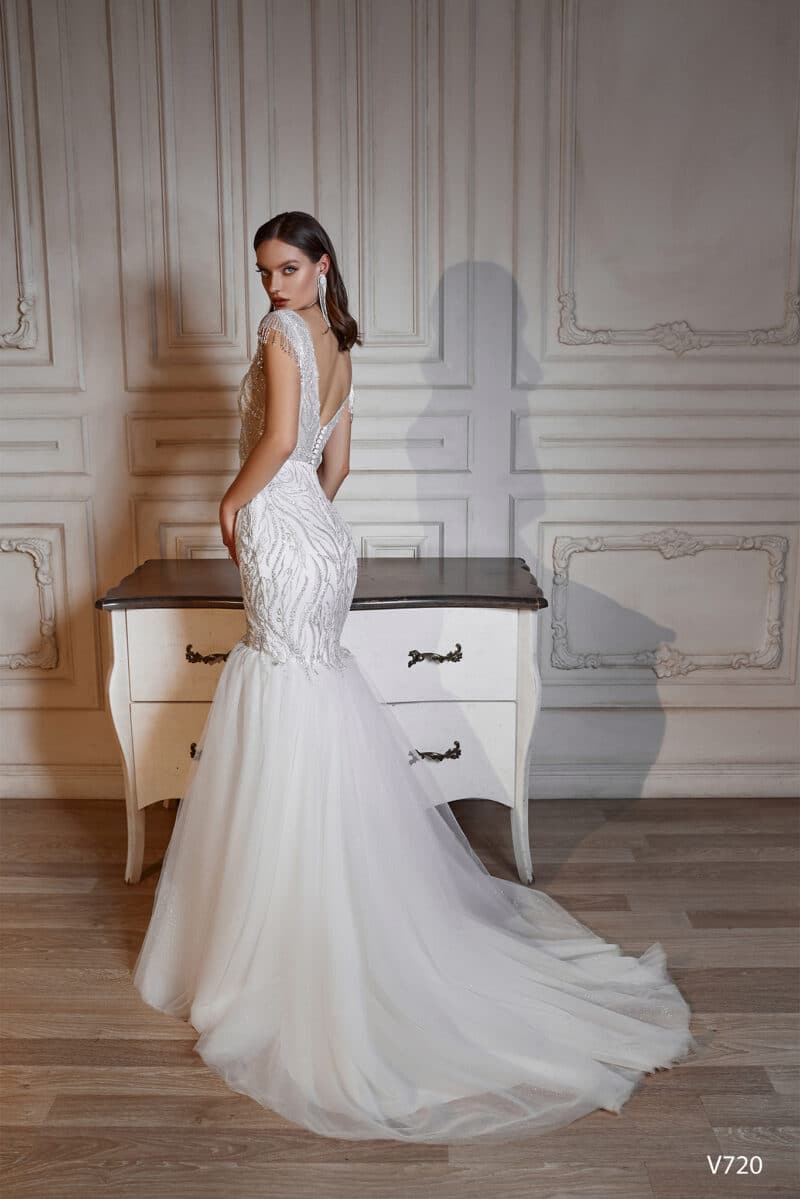 V Neckline Sparkling Mermaid Wedding Dress - MIREYA - Image 3