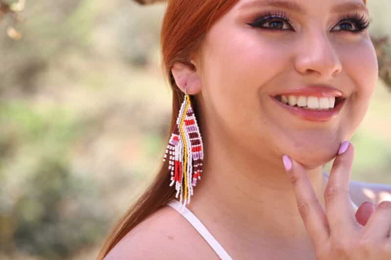 Long Native American Style Beaded Earrings - MADELIA - Image 3