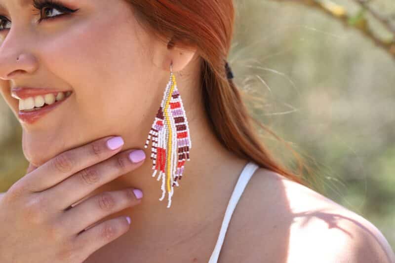 Long Native American Style Beaded Earrings - MADELIA - Image 2