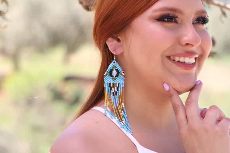 Long Native American Style Beaded Earrings - DEMI - Image 3