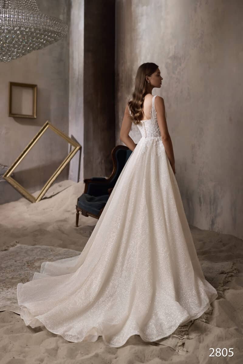 Luxurious A-line Wedding Dress With Cape On Shoulders - SANDRA - Image 3