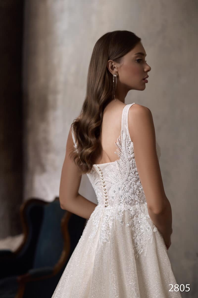 Luxurious A-line Wedding Dress With Cape On Shoulders - SANDRA - Image 2