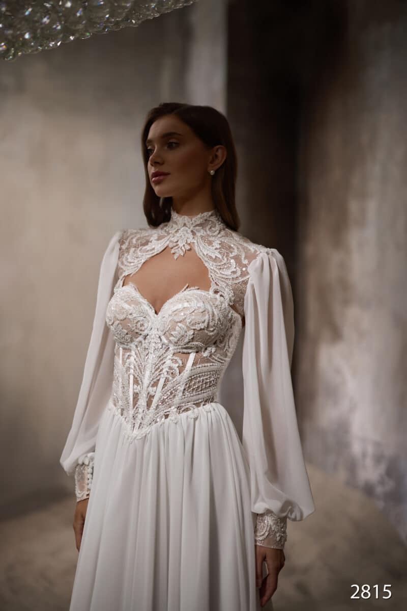 Detachable Long Sleeves Boho Wedding Dress - SELIN - Image 2