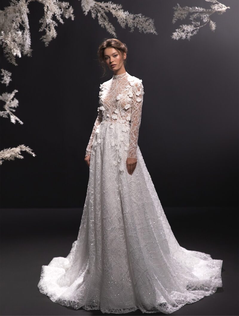 Long Sleeves High Neck A-Line Wedding Dress - TINA