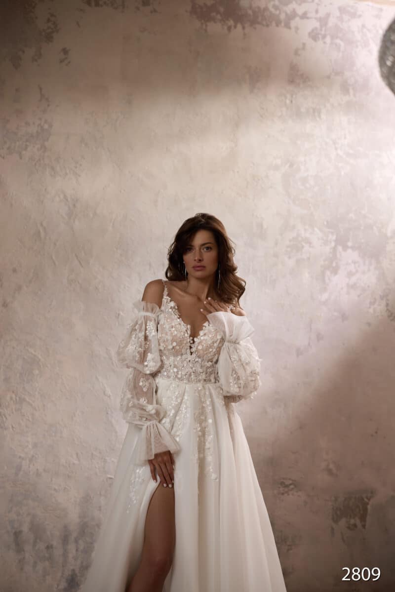 Detachable Long Sleeves A-Line Wedding Dress - WENDY - Image 4