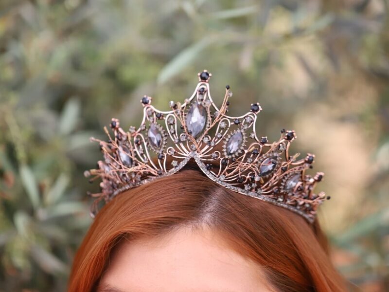 Black Crystal Beaded Royal Wedding Crown - RACHELLE