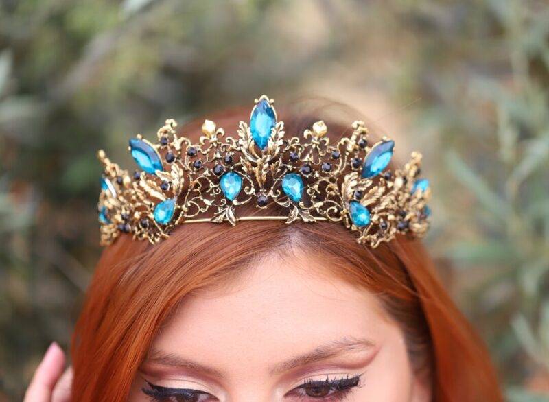 Turquoise Black Gold Antique Princess Wedding Tiara - ANASTASIA