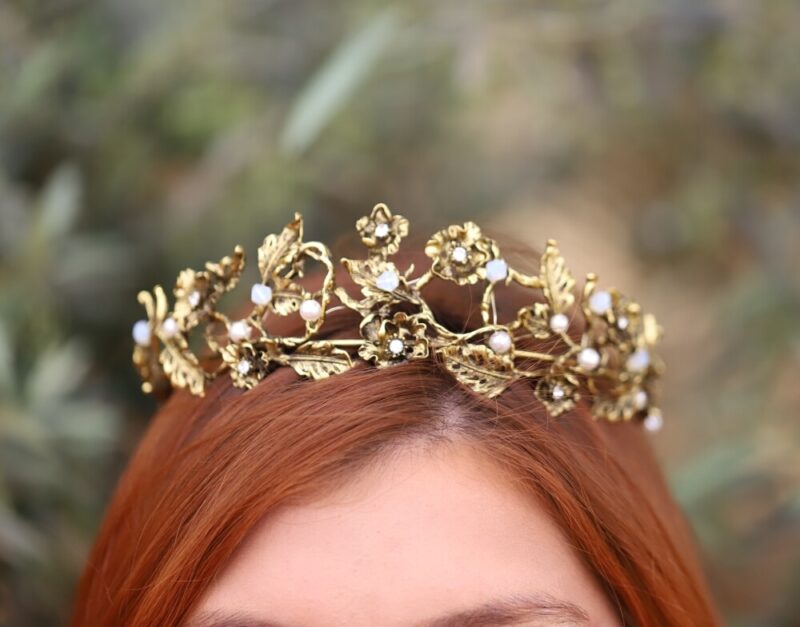 Greek Goddess Gold Antique Laurel Flower Wedding Tiara - SELENA