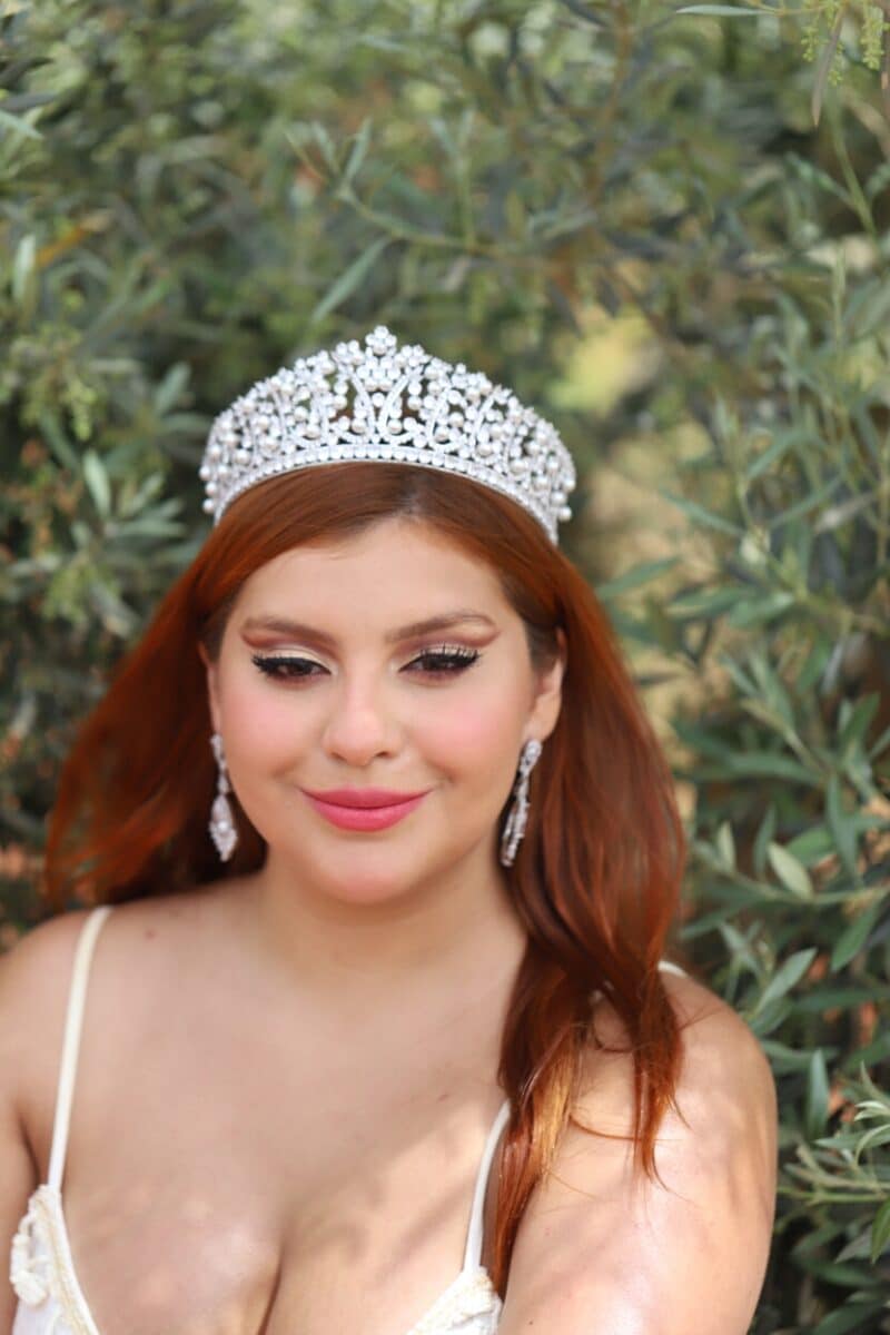 Cubic Zirconia Pearl Silver Royal Bridal Tiara - ELEONOR - Image 3