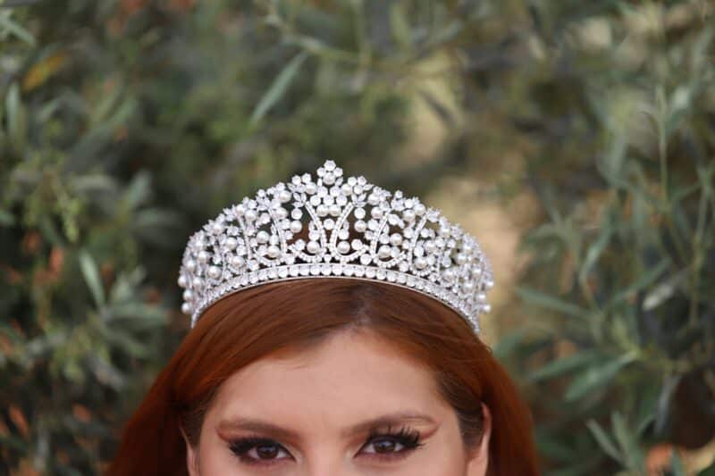 Cubic Zirconia Pearl Silver Royal Bridal Tiara - ELEONOR - Image 2