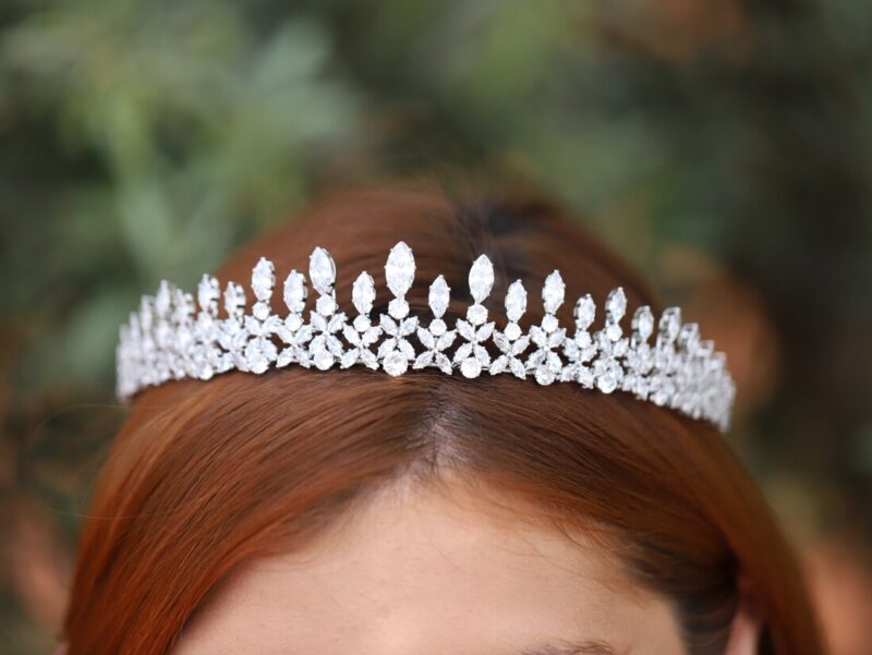 Cubic Zirconia Silver Princess Wedding Tiara - NICOLE