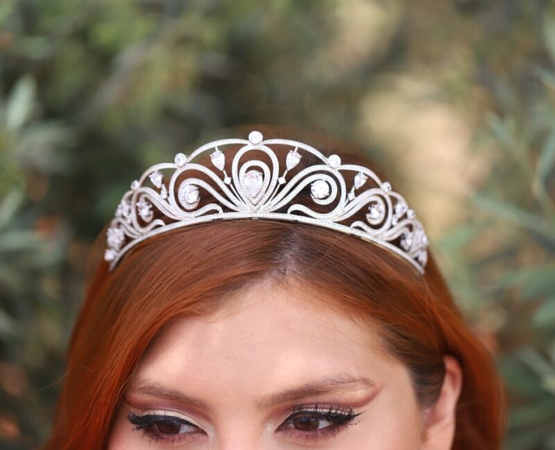 Cubic Zirconia Silver Princess Bridal Tiara - CAMILA