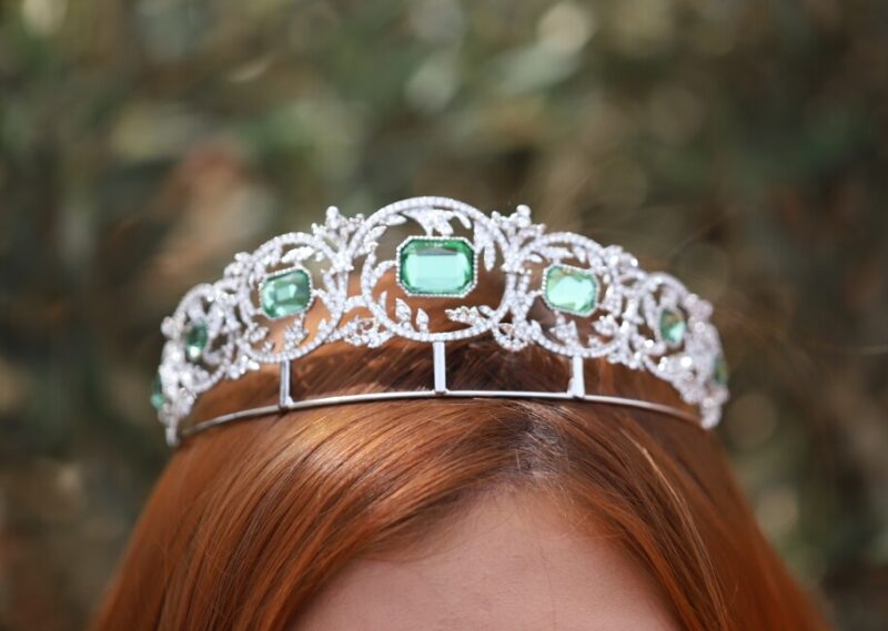 Silver Light Green Royal Bridal Tiara Replica - ALBA