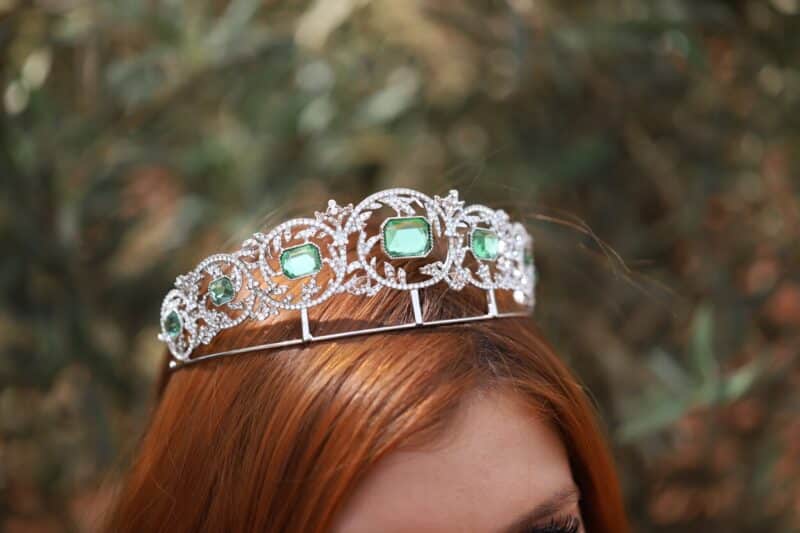 Silver Light Green Royal Bridal Tiara Replica - ALBA - Image 2