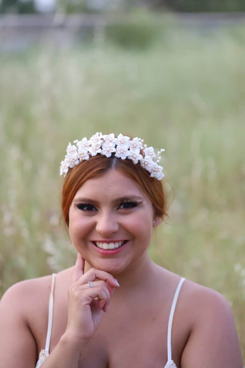 Delicate Porcelain Flower Gold Bridal Tiara - GIULIA - Image 2