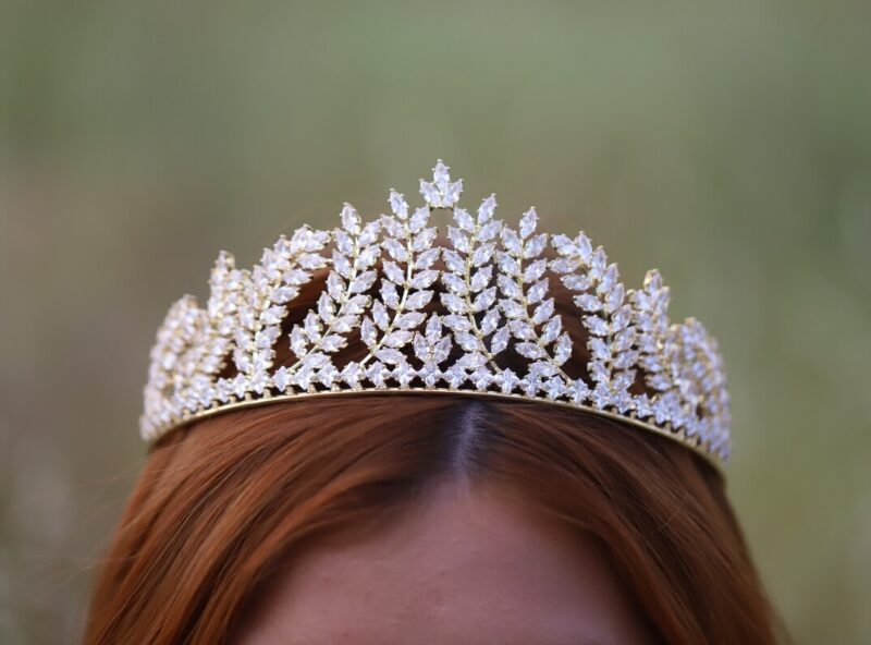 Cubic Zirconia Gold Princess Wedding Tiara - CASANDRA