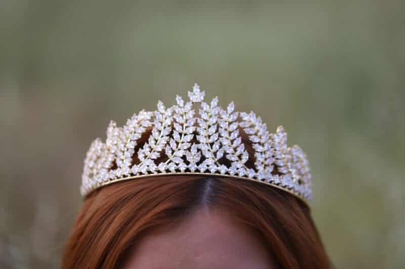 Cubic Zirconia Gold Princess Wedding Tiara - CASANDRA - Image 2